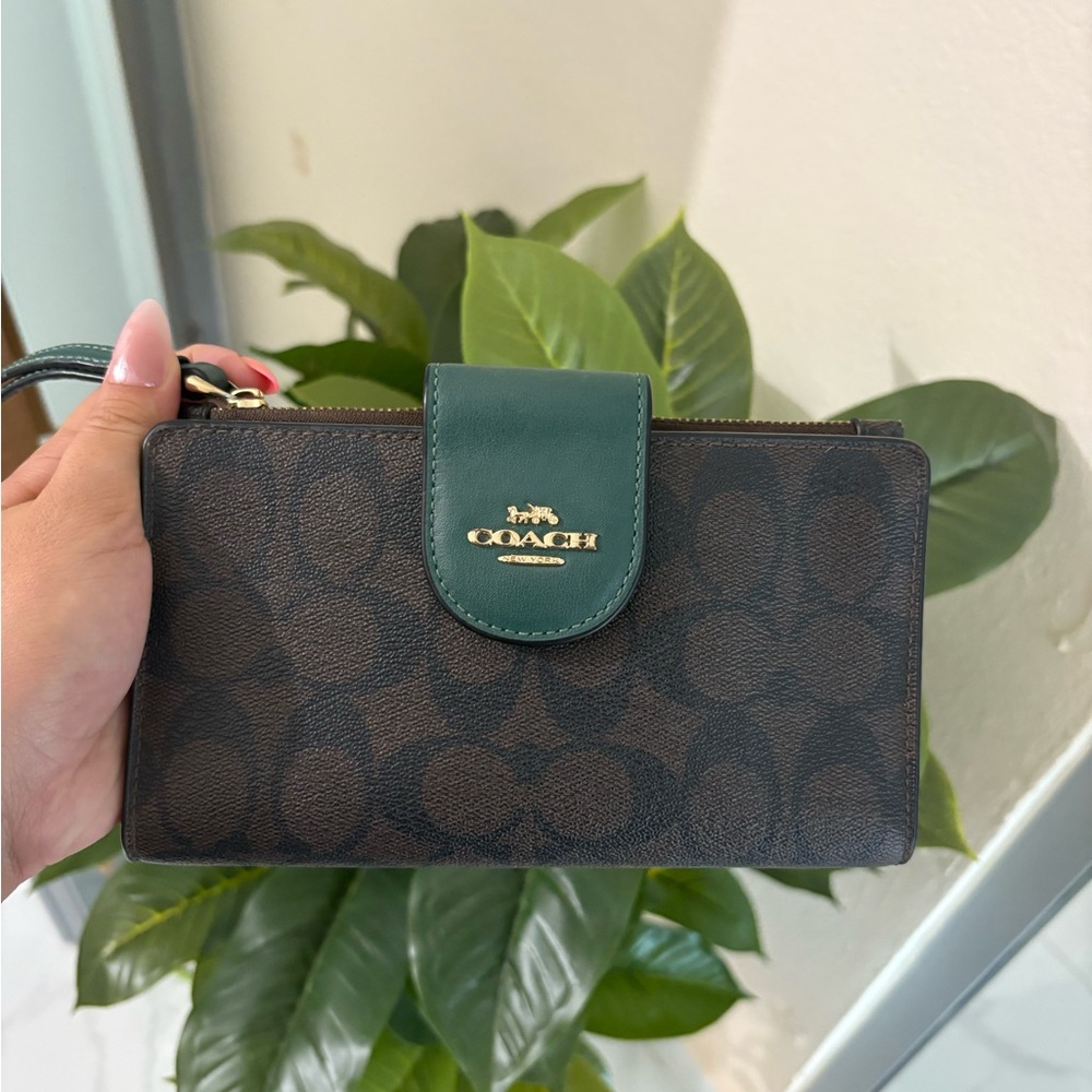 Coach Signature Brown and Green Wristlet